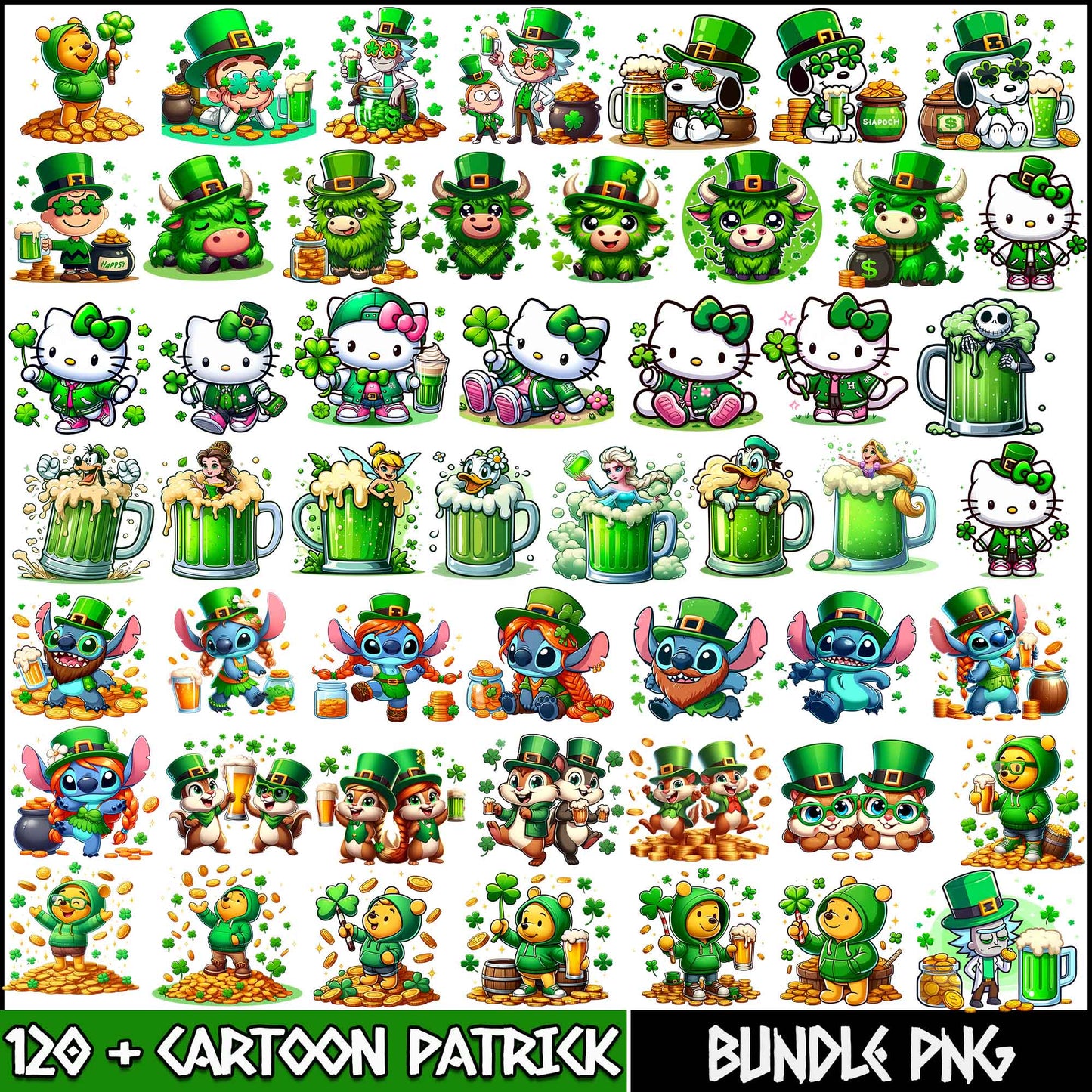 120+ Patrick Cartoon Bundle png, Retro Patricks Day Png