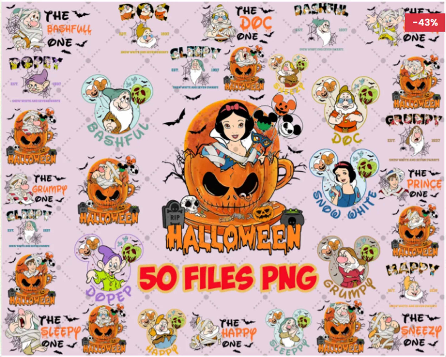 Snow White And Seven Dwarfs Halloween Png Bundle