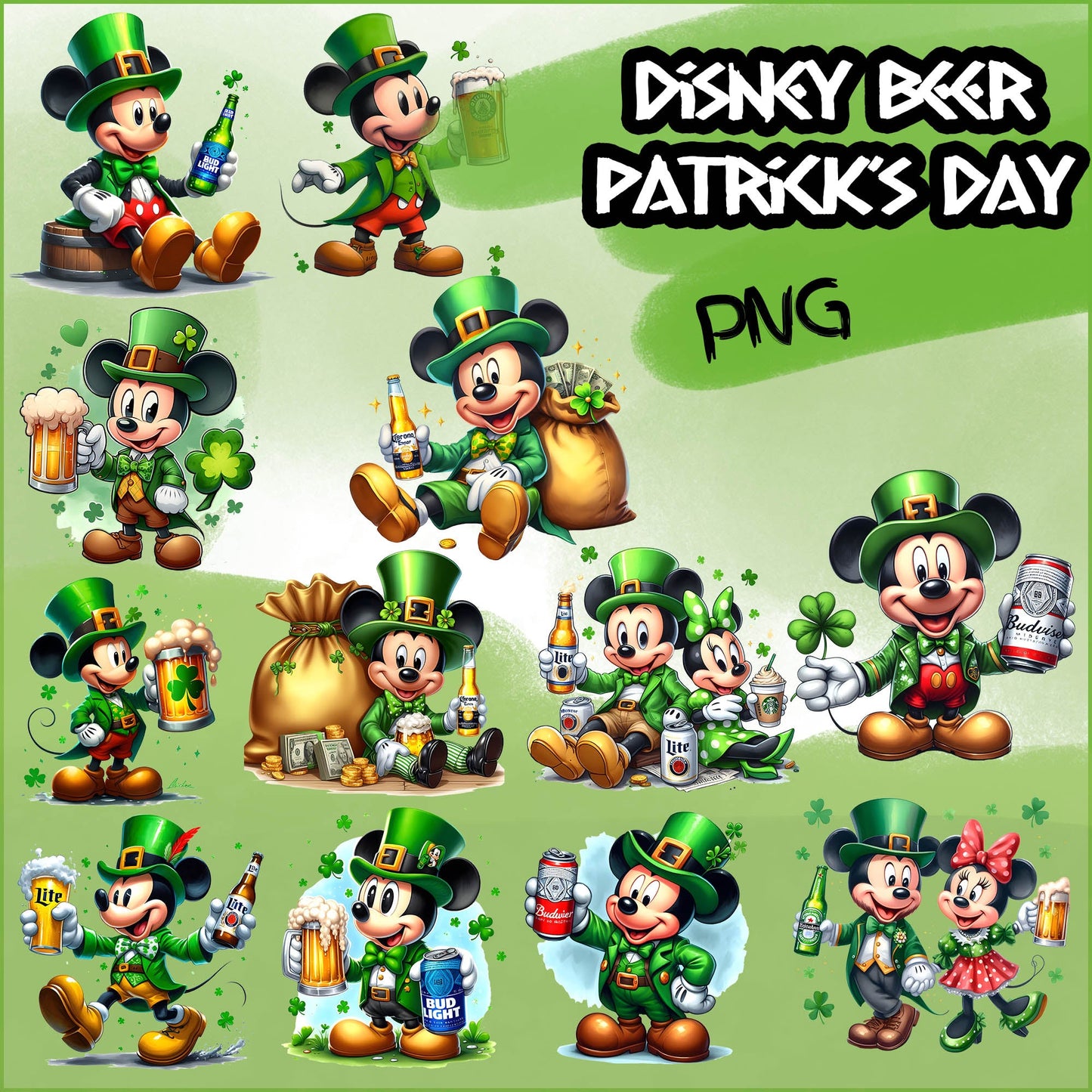 Disney with beer Patrick png, Saint Patricks Day Png