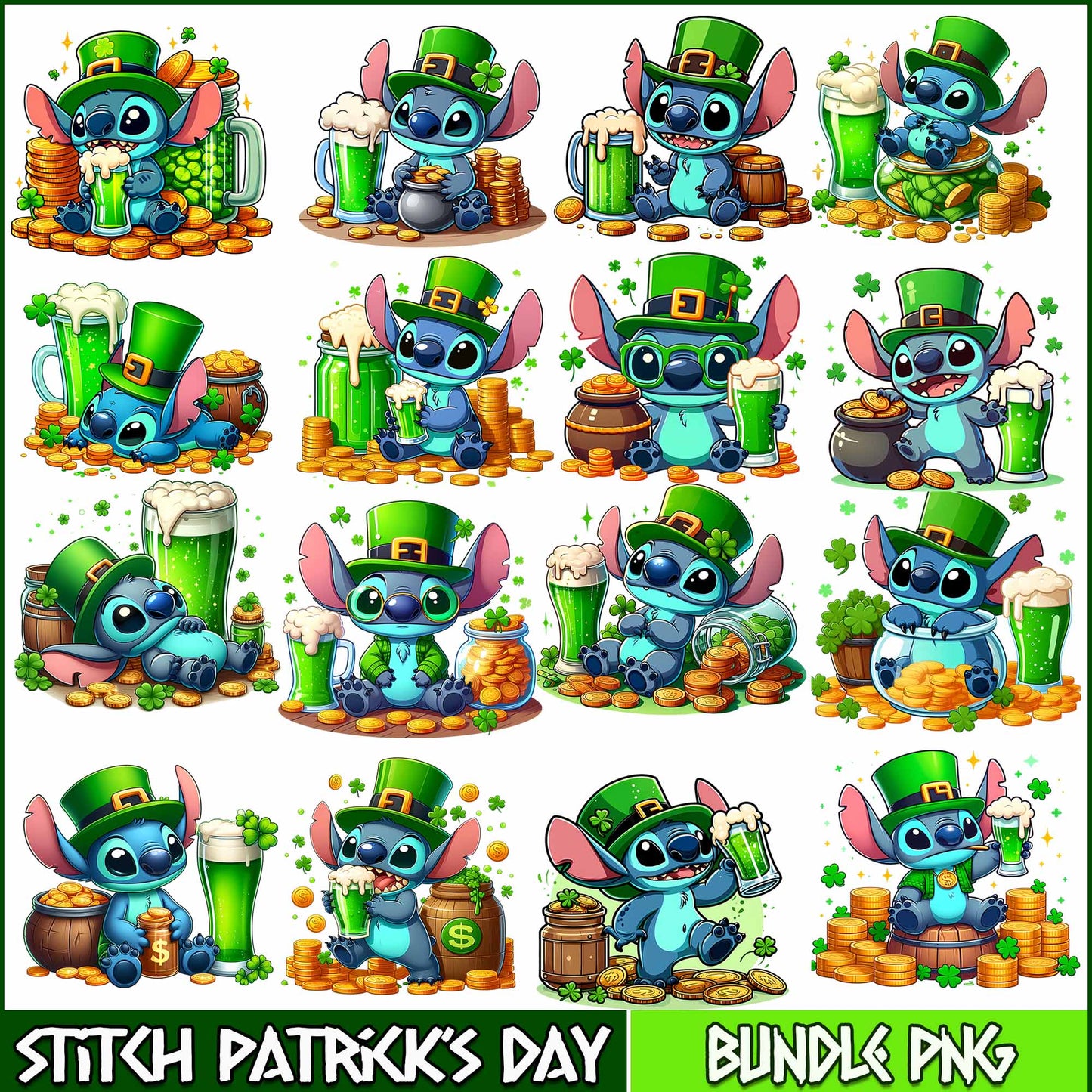 Stitch Patrick png, Retro Patricks Day Png