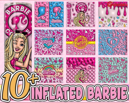 10+ Inflated Barbie Cartoon Tumbler Design Bundle 3D Doll 20Oz Digital Download