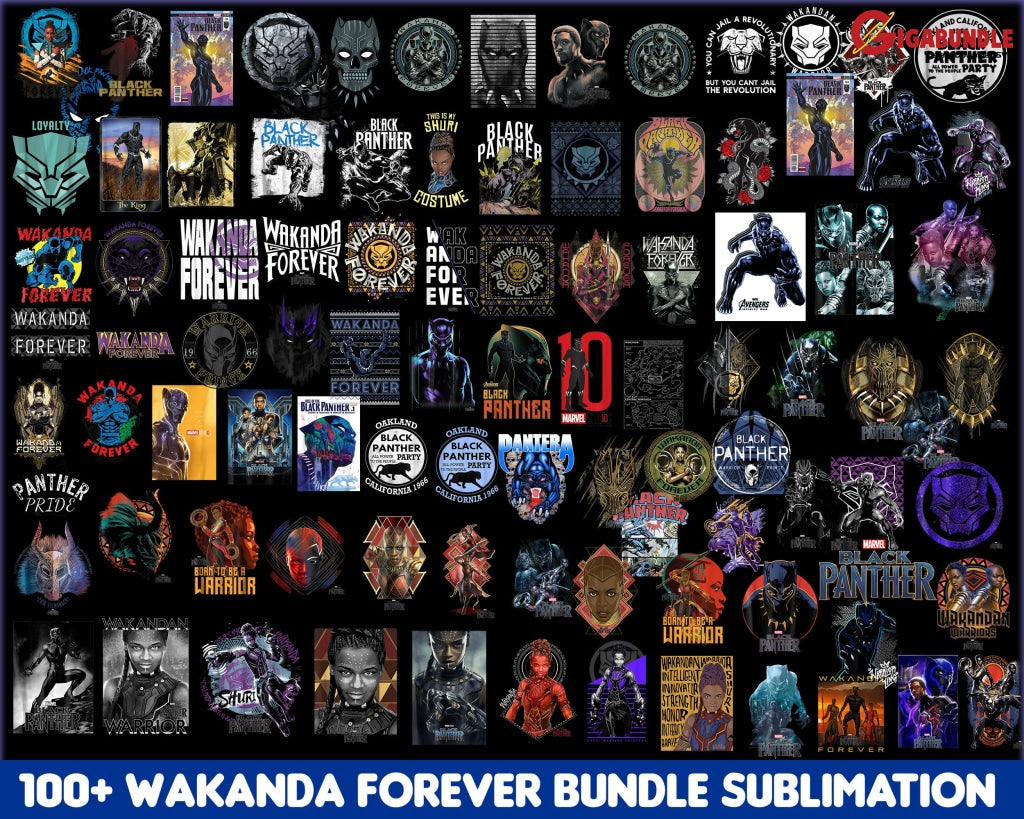 100+ Bundle Black Panther Wakanda Forever Sublimation Design-Png File| Instant Download