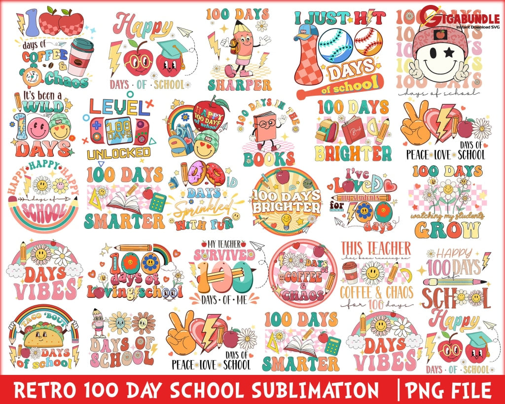 100 Days Of School Png Bundle Happy Png Back To School Brighter Teacher Appreciation Gift