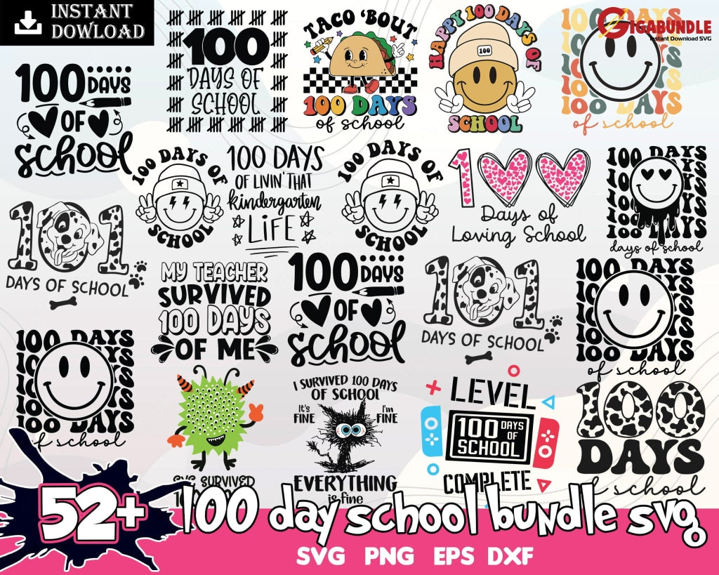 100 Days Of School Svg Bundle Happy Png Back To School Brighter Teacher Appreciation Gift