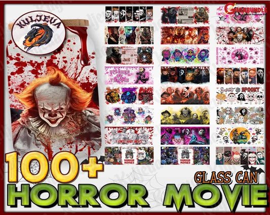 100+ Halloween Horror Movie 16Oz Glass Can Wrap Png Bundle