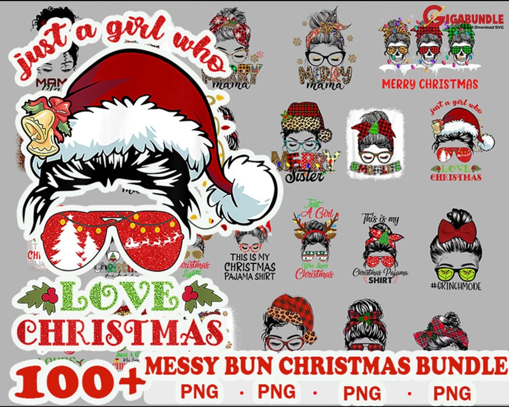 100+ Messy Bun Christmas Bundle Png Files