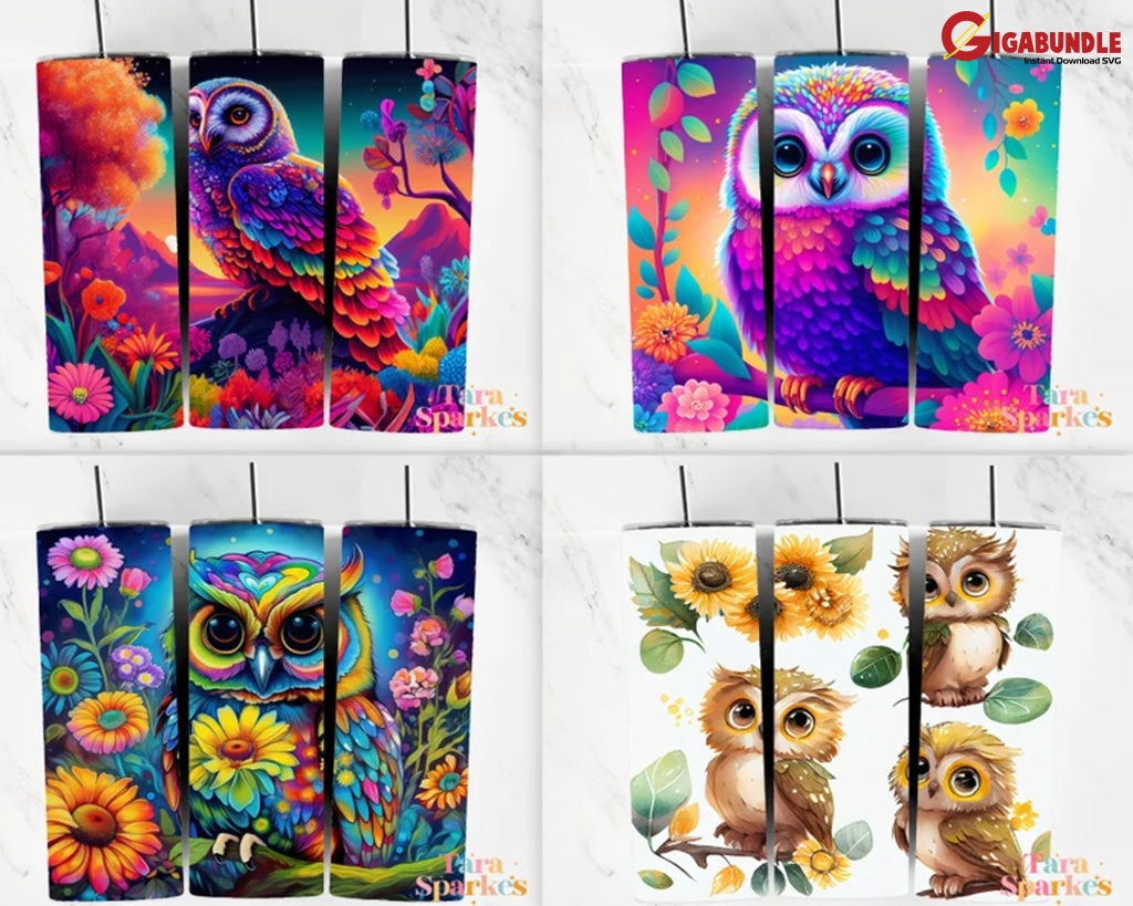 100 + Owl Tumbler Bundle 20 Oz Skinny Sublimation Design Bright Neon Digital Download Straight &