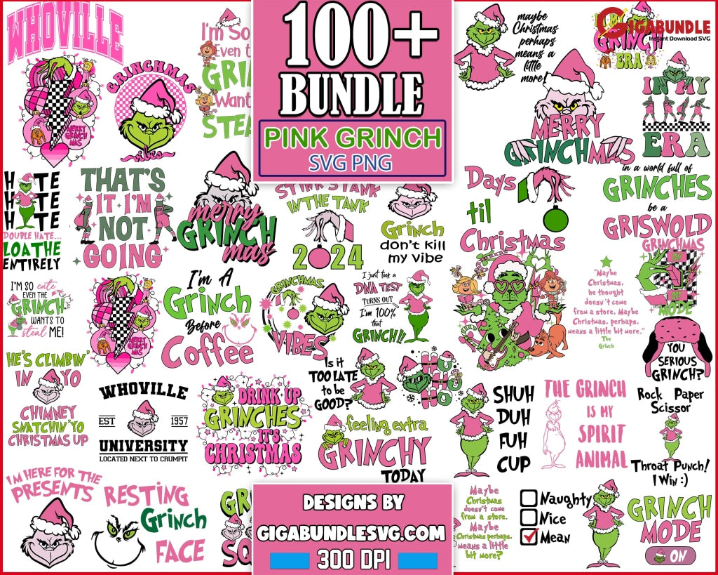 100+ Pink Grinch Christmas Png Bundle Pink Png