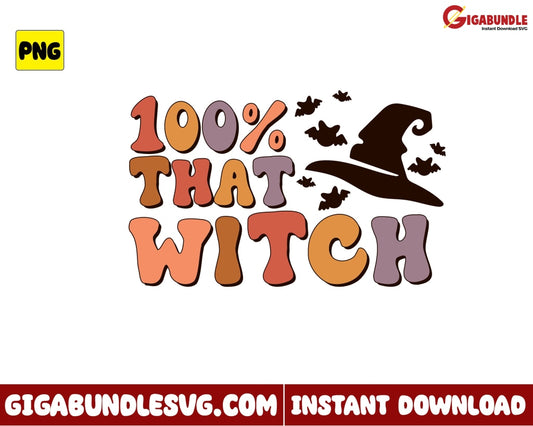 100% That Witch Png Bat Retro Halloween - Instant Download