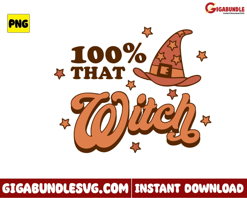 100% That Witch Png Hat Halloween Retro - Instant Download