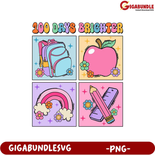 100 Days Brighter PNG Cute School Icons Bundle