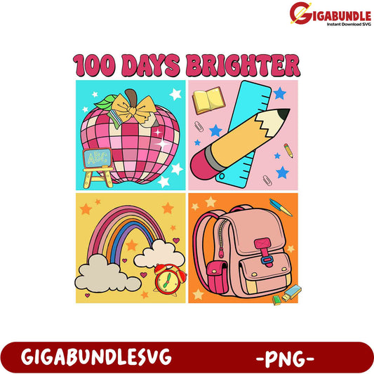 100 Days Brighter PNG Design for School Celebrations