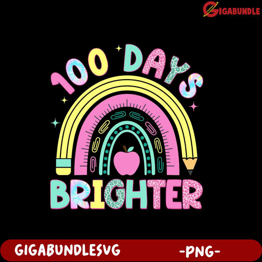 100 Days Brighter Rainbow Design PNG for Kids' Crafts