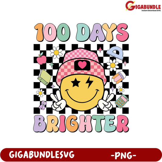 100 Days Brighter Smiley PNG Graphic for Fun Designs