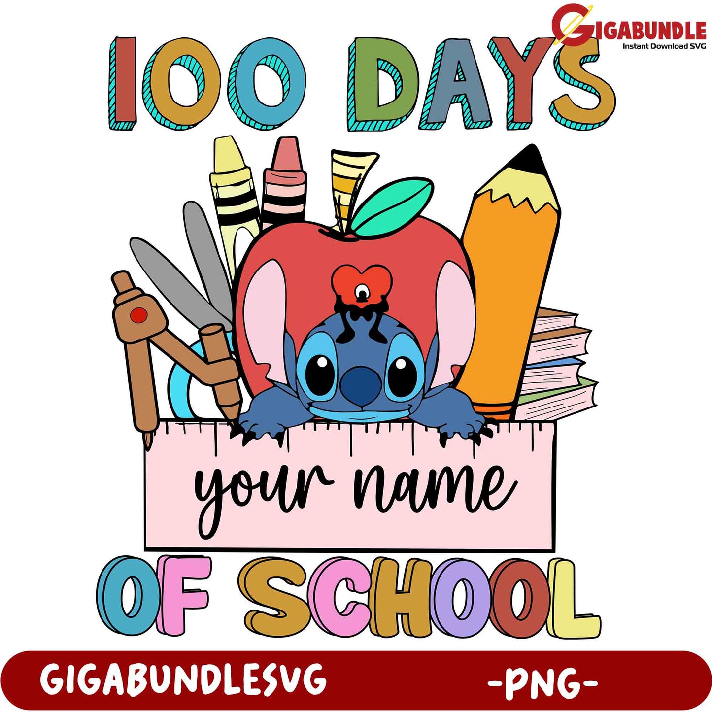 100 Days Of School Stitch PNG Printable