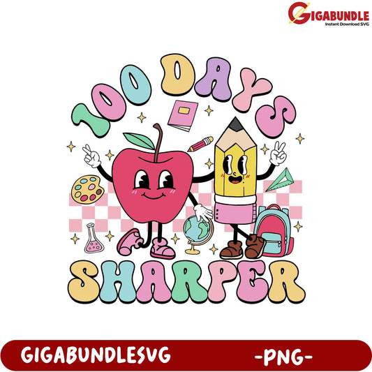 100 Days Sharper Cute School PNG Design for Kids