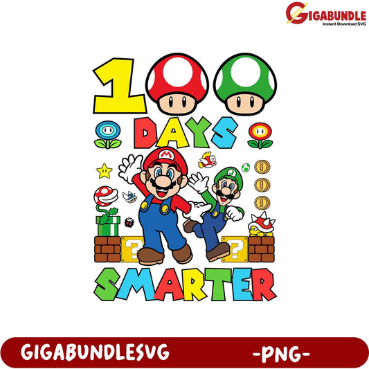 100 Days Smarter Mario Brothers PNG – Fun Educational Art