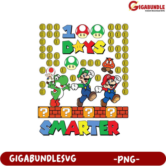 100 Days Smarter Mario PNG Graphic for Fun Designs