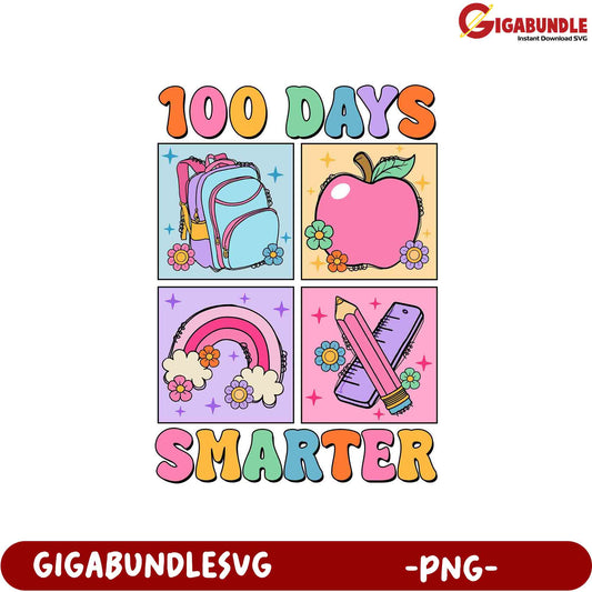 100 Days Smarter School PNG Design for Kids' Projects