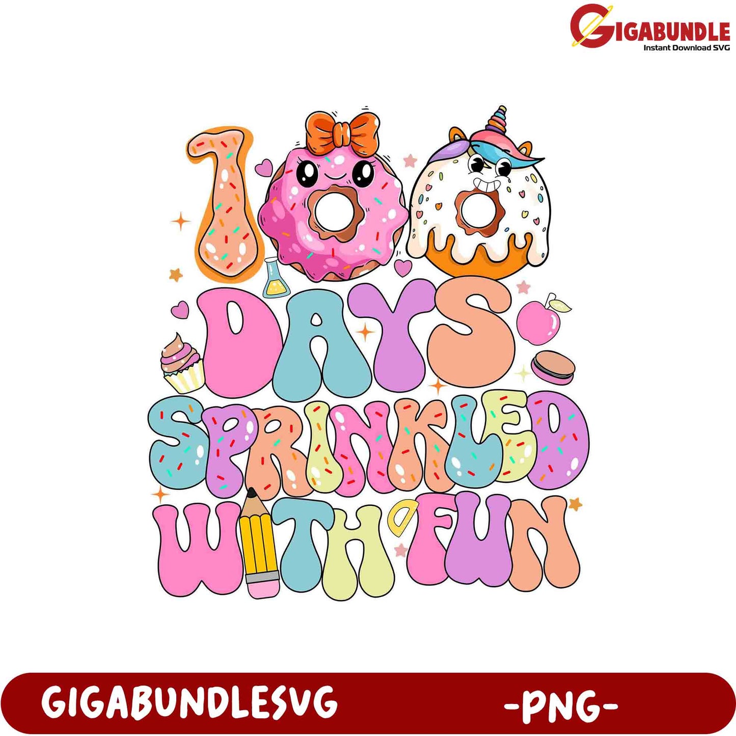 100 Days Sprinkled With Fun PNG - Cute Donut Design