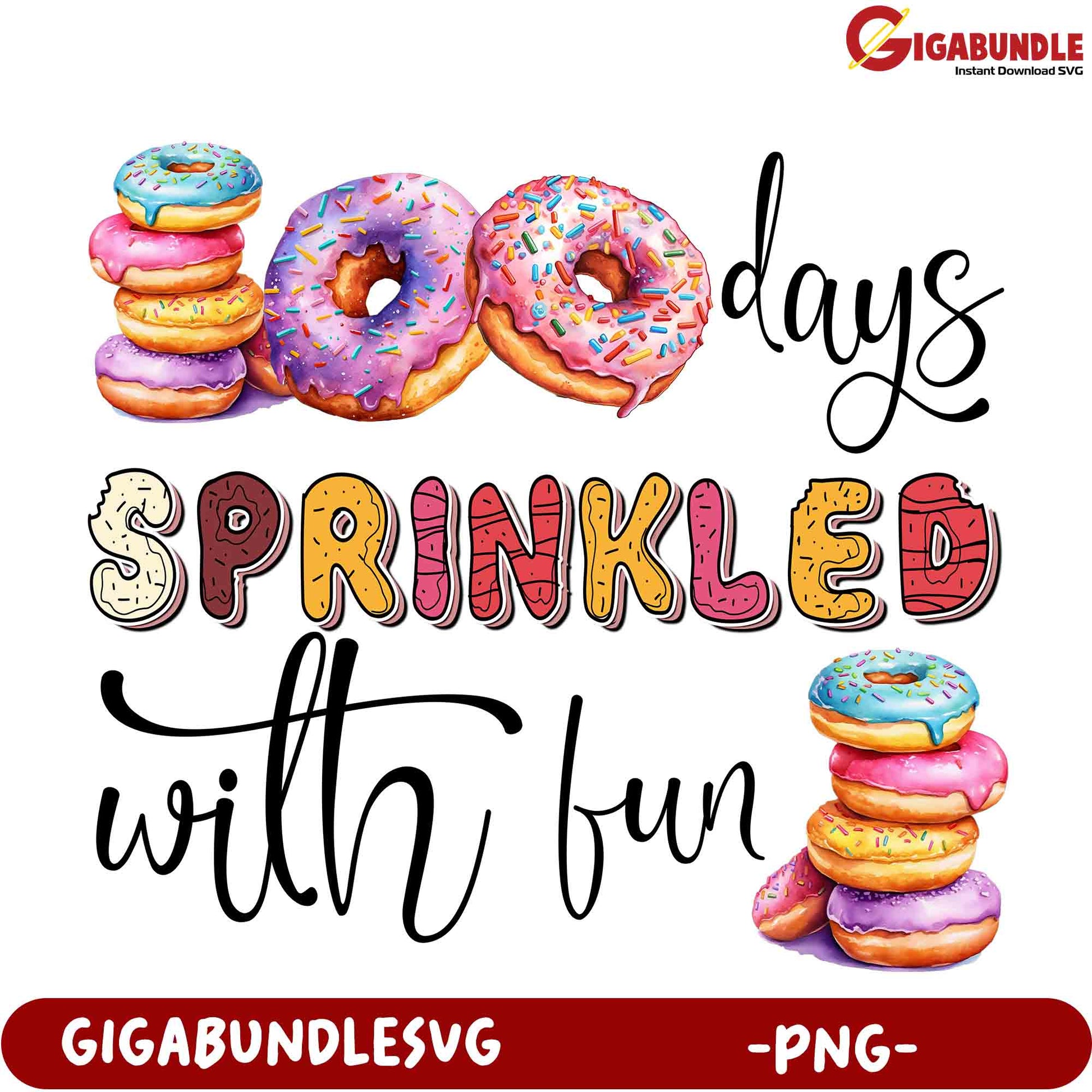 100 Days Sprinkled with Fun Donut PNG