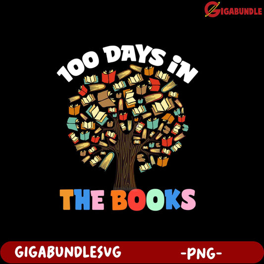 100 Days in the Books - Fun PNG Design for Readers