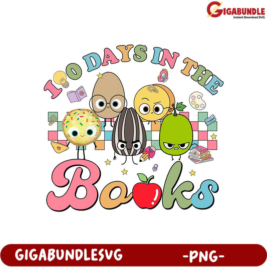 100 Days in the Books Cute PNG Graphic for Students