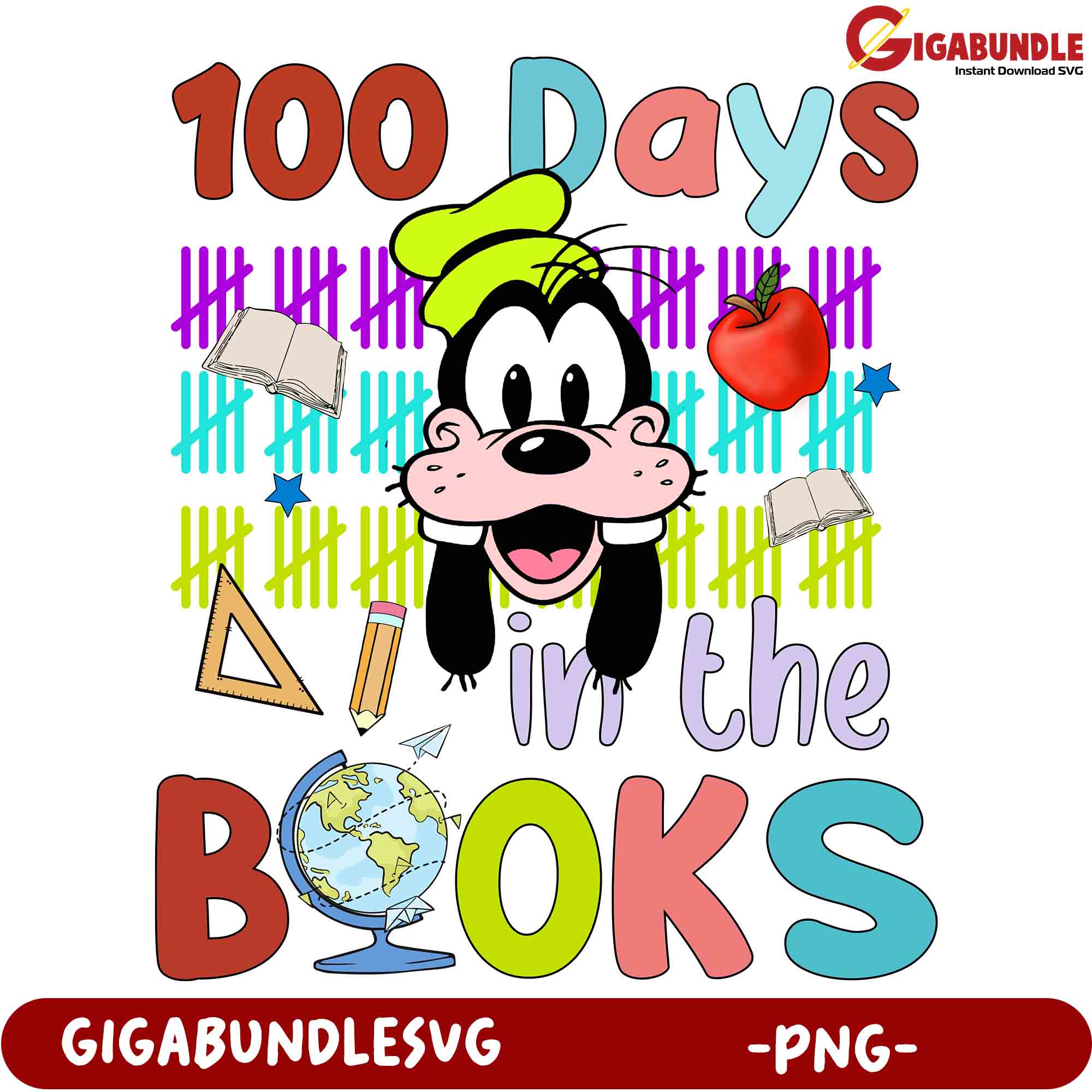 100 Days in the Books Goofy PNG – Gigabundlesvg