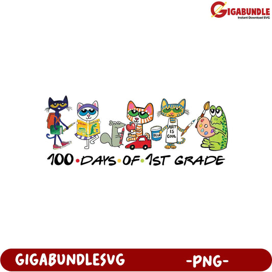 100 Days of 1st Grade Cats PNG for Classroom Fun