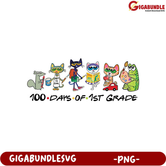 100 Days of 1st Grade Cute Cats PNG Design for Kids