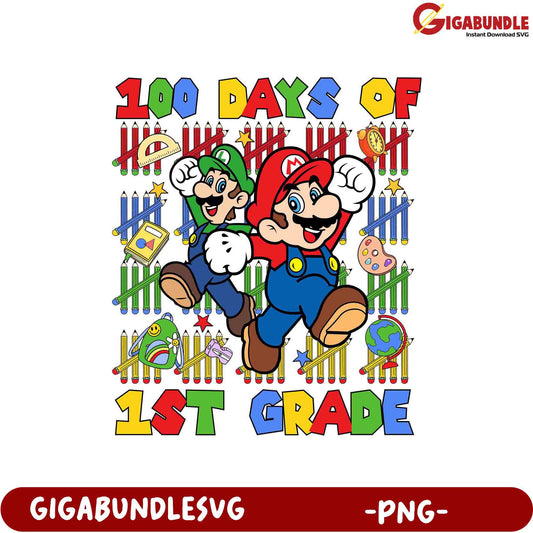 100 Days of 1st Grade Mario and Luigi PNG Design