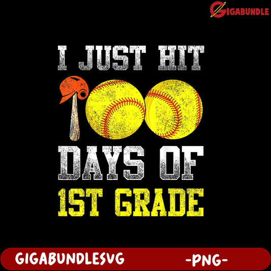 100 Days of 1st Grade Softball PNG Graphic Design