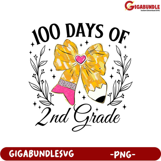 100 Days of 2nd Grade Decorative PNG Art for Teachers