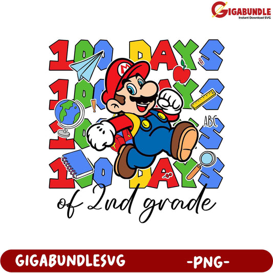 100 Days of 2nd Grade Mario PNG Graphic Design