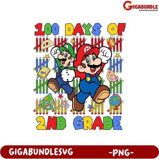 100 Days of 2nd Grade Mario & Luigi PNG Art Design