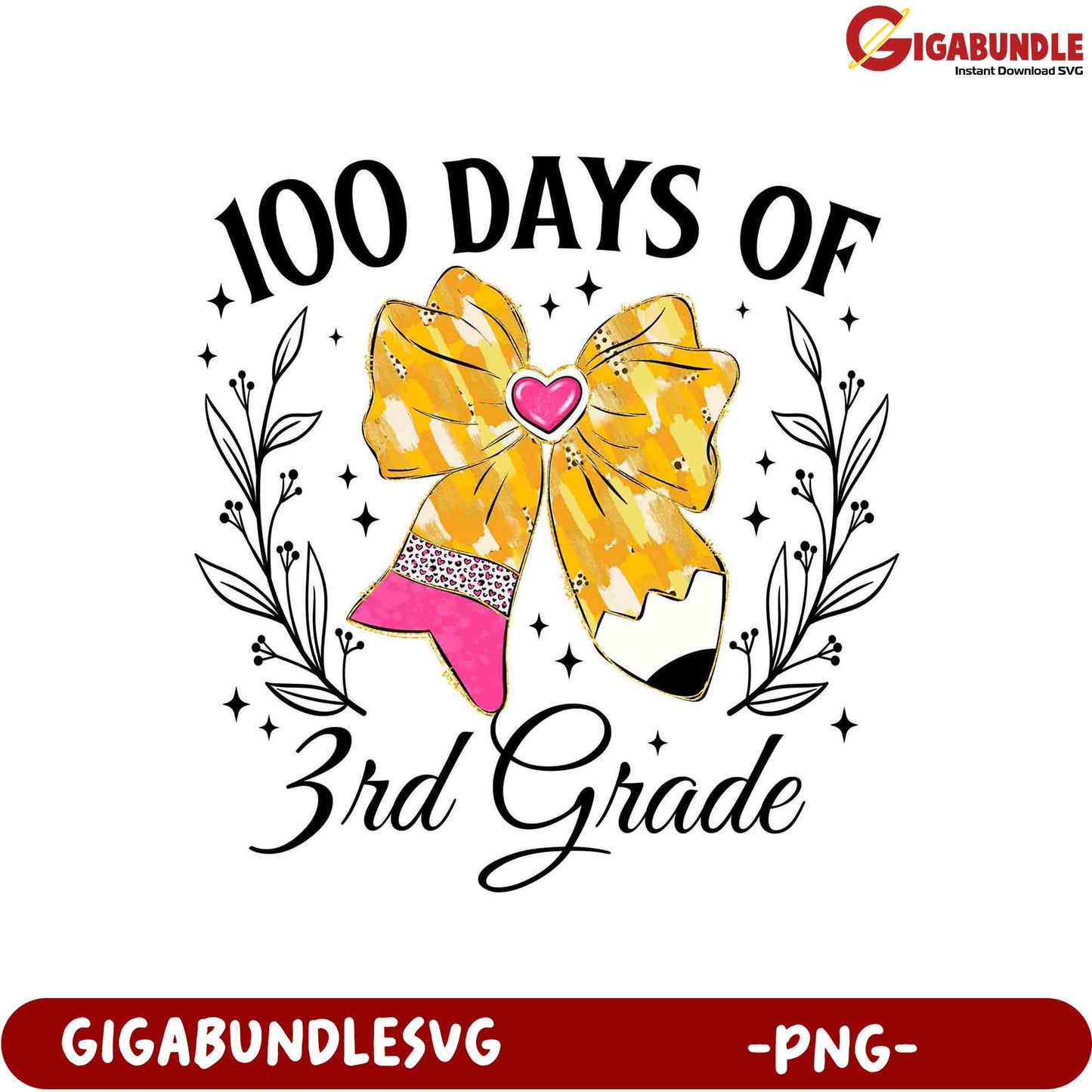 100 Days of 3rd Grade Cute Bow PNG Design for Teachers