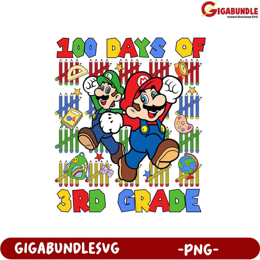 100 Days of 3rd Grade PNG with Mario and Luigi Design