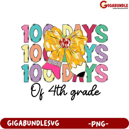 100 Days of 4th Grade Celebration PNG Design for Kids