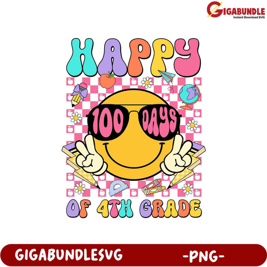 100 Days of 4th Grade Cheerful PNG Design - Happy Smile