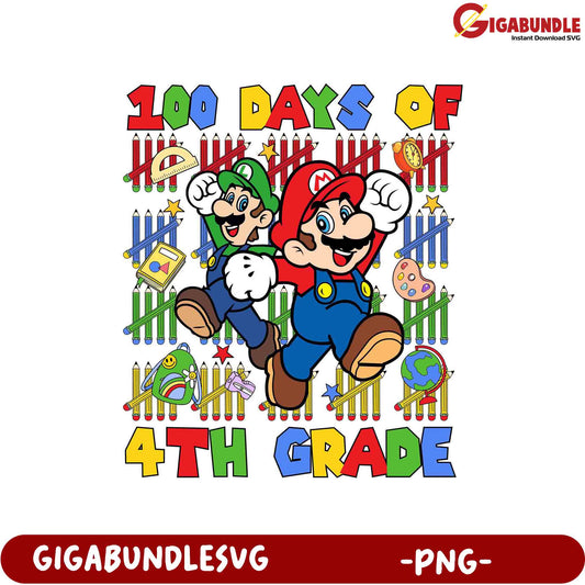 100 Days of 4th Grade Mario and Luigi PNG Design