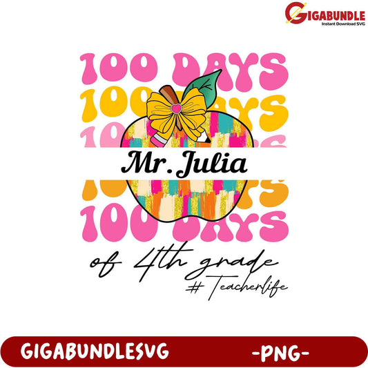 100 Days of 4th Grade PNG Design for Teachers”