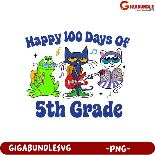 100 Days of 5th Grade Celebration PNG - Cute Animal Design