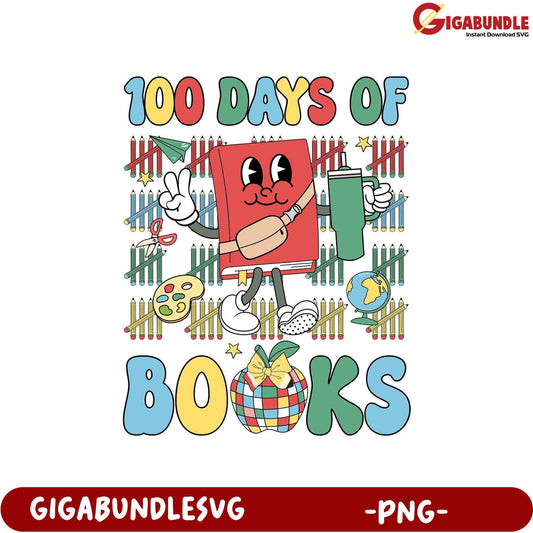 100 Days of Books - Fun PNG Design for Kids' Projects