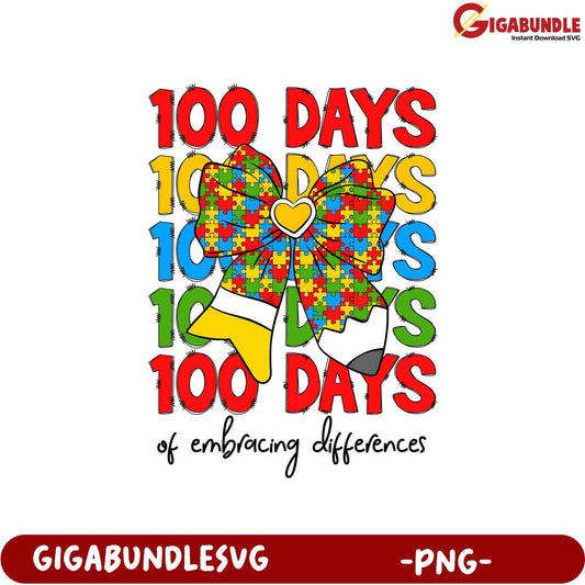 100 Days of Embracing Differences PNG for Fun Designs