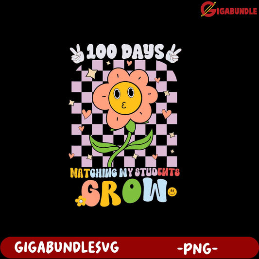 100 Days of Growing Student Progress Flower PNG Design