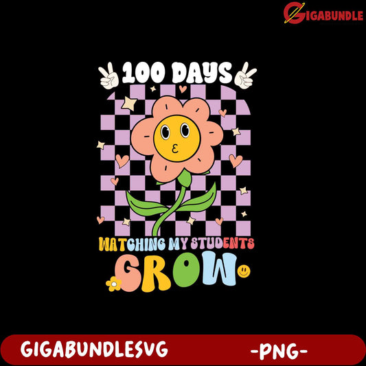 100 Days of Growth Cute Student Flower PNG Design