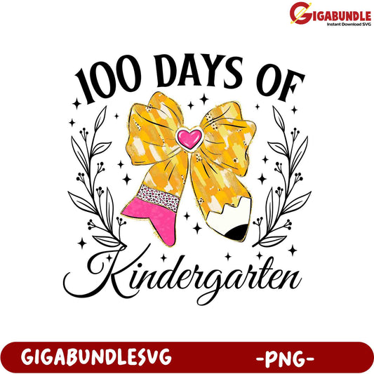 100 Days of Kindergarten Colorful Bow PNG Design