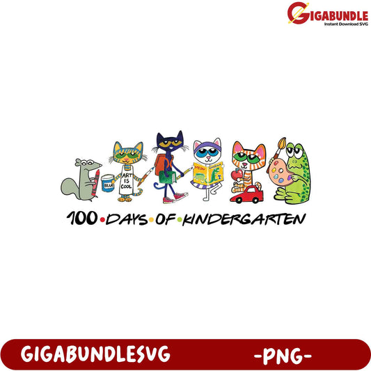 100 Days of Kindergarten Cute Cat PNG Downloadable Art