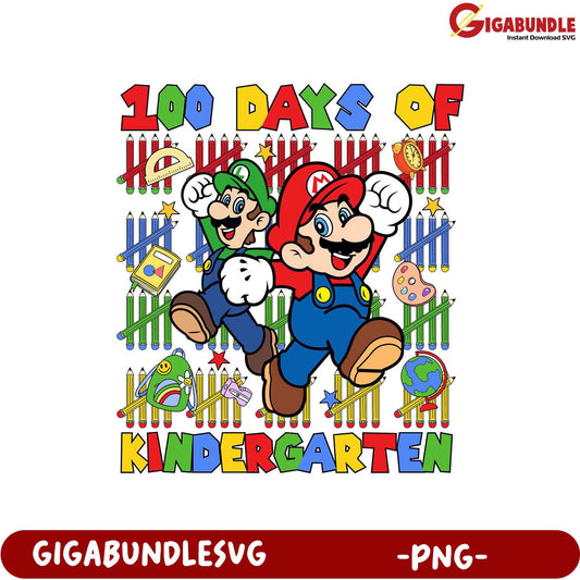 100 Days of Kindergarten PNG with Fun Mario Theme