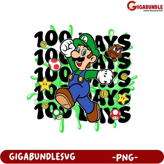 100 Days of Luigi PNG Graphic for Fun Merchandise